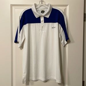 Shark Greg Norman Play Dry white and blue polo shirt size L